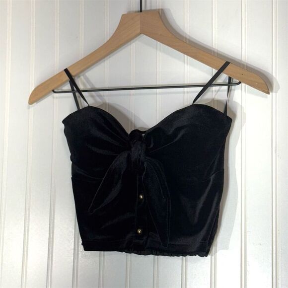 Arden B Black Velvet Tie-Front Crop Top Size M NWT Y2K Vintage Made in USA Goth - Picture 2 of 9